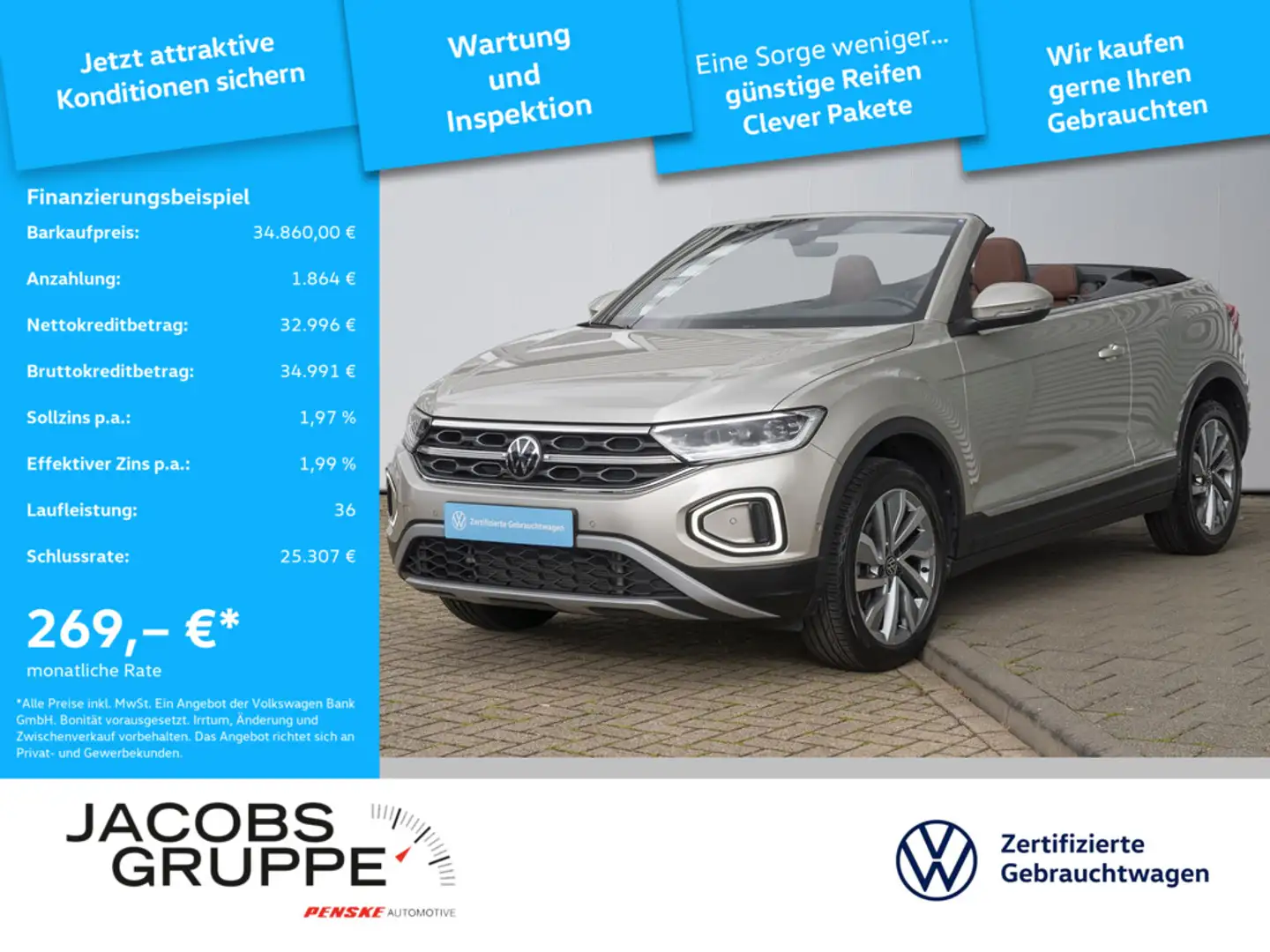 Volkswagen T-Roc Cabriolet Style 1.5 TSI DSG LED Matrix*Leder*Navi Silber - 1