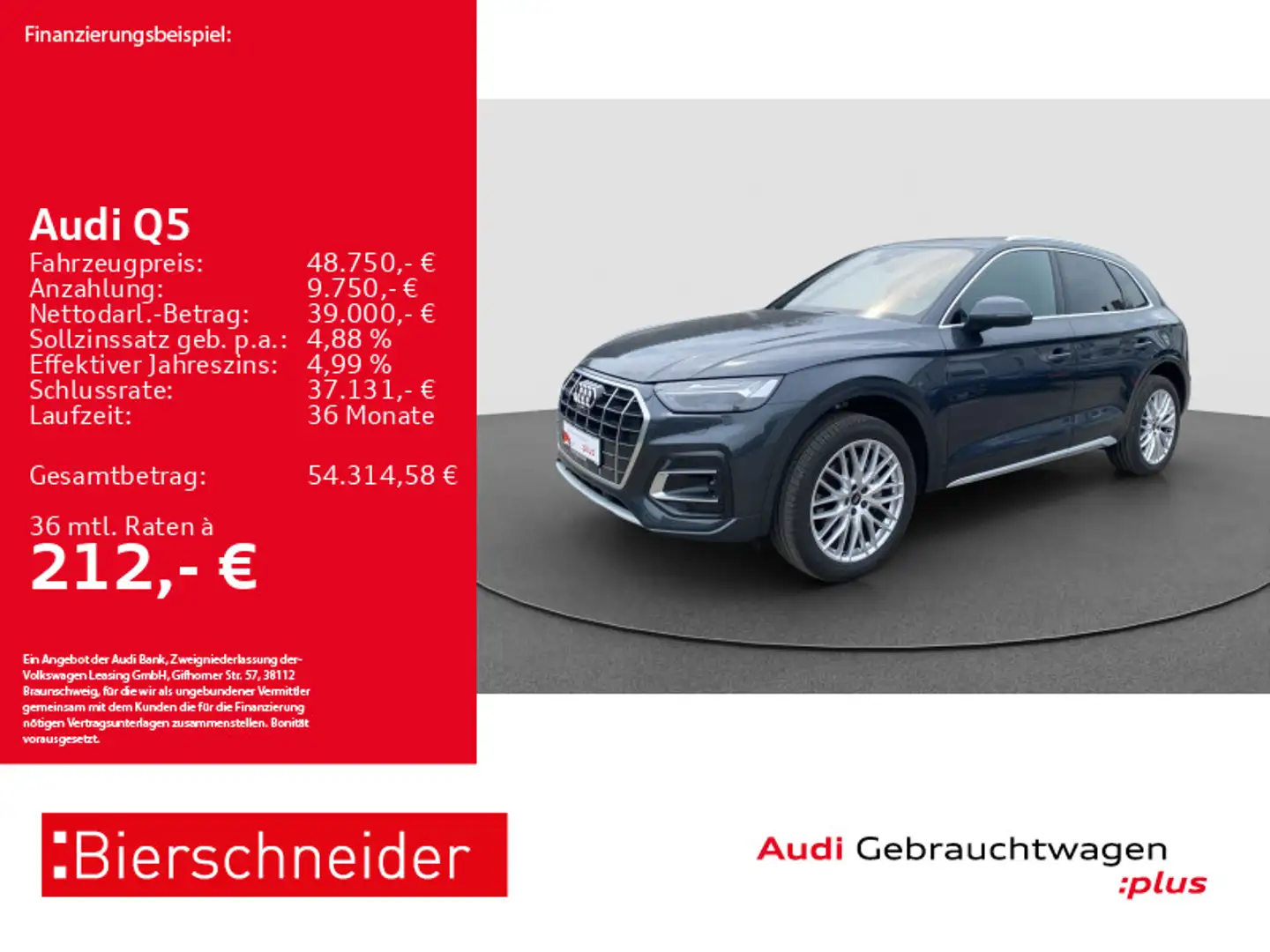 Audi Q5 50 TFSI e qu S-Line 20 AHK MATRIX ACC 360 5J. Grau - 1