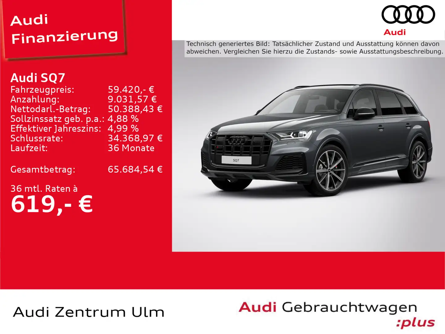 Audi SQ7 4.0 TFSI qu. 7SITZE ACC B&O HuD PANO STANDHZ Gri - 1