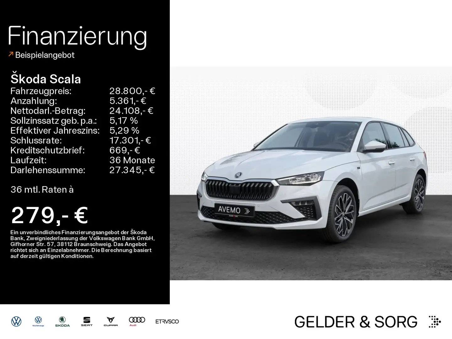 Skoda Scala Drive 1.0 TSI DSG AHK*RFK*NAVI*MATRIX Weiß - 1
