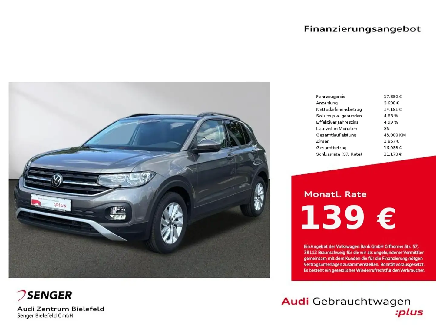 Volkswagen T-Cross Life 1.0 TSI CarPlay PDC Sitzheizung Grau - 1