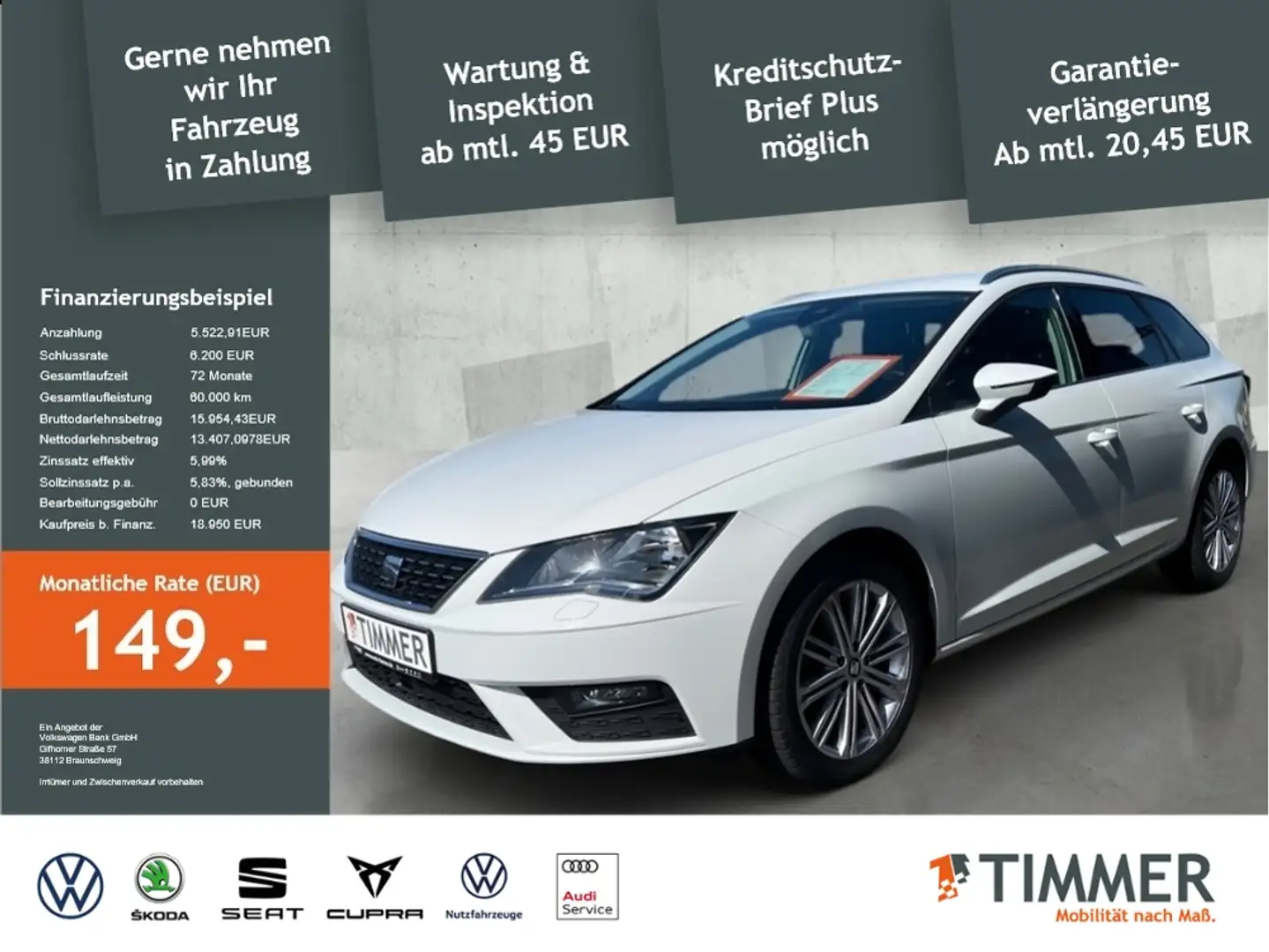 SEAT Leon ST 2.0 TDI XCELLENCE *R-Kam*AHK *TEMPO *SHZ *ALU Weiß - 1