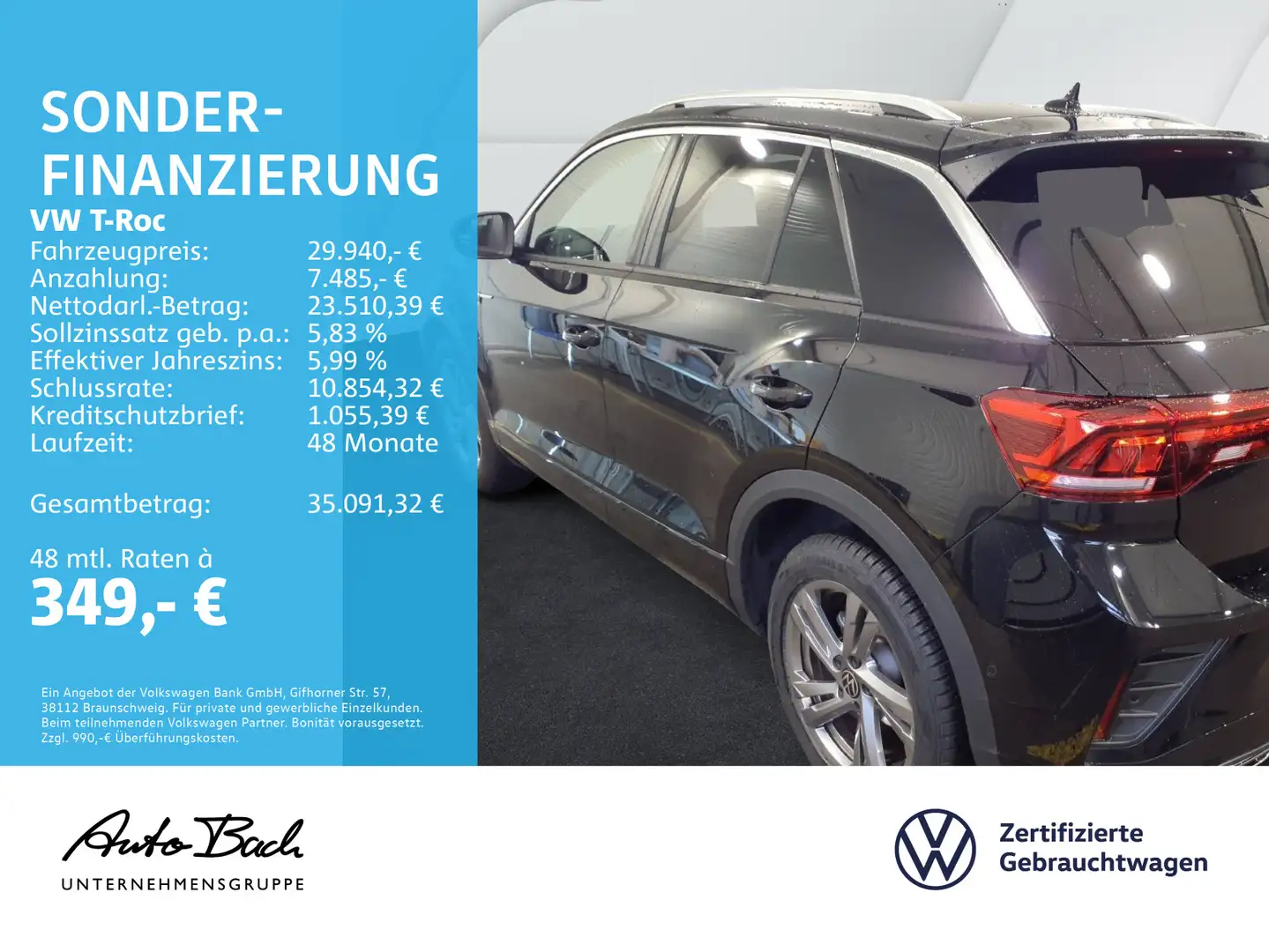 Volkswagen T-Roc 1.5 TSI DSG R-Line, AHK, Navi, LED, Rückfa Schwarz - 2