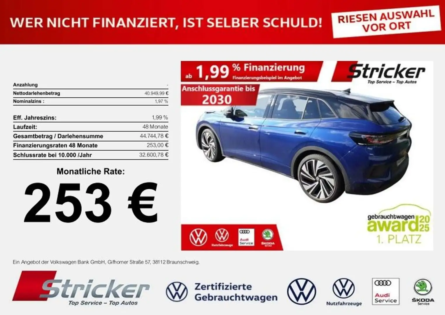 Volkswagen ID.4 GTX 250/77 253,-ohne Anzahlung AHK Pano Wärmepump Blau - 1