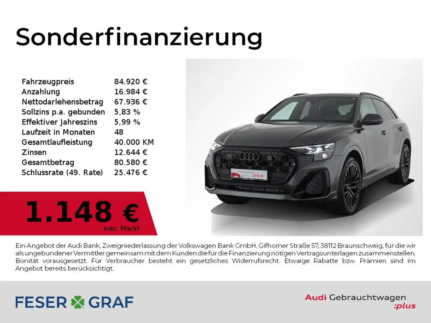 Audi Q8 50 TDI quattro S line S tronic Matrix / PANO / B&O Grau - 1