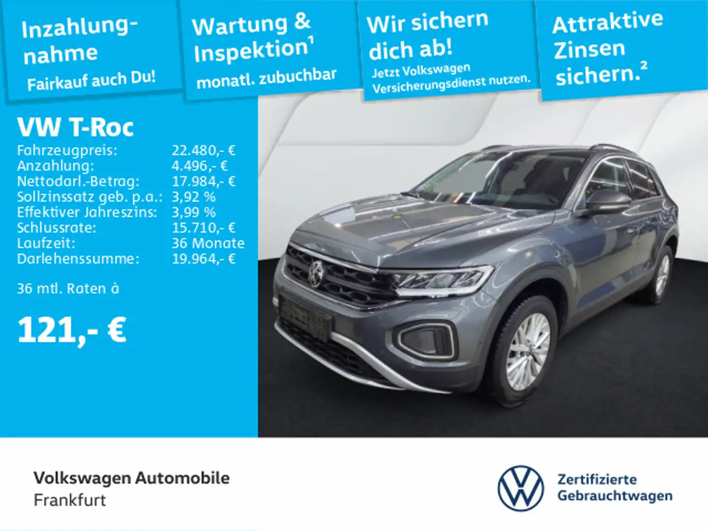 Volkswagen T-Roc 1.0 TSI Life Navi LD DAB+ FrontAssist Grau - 1
