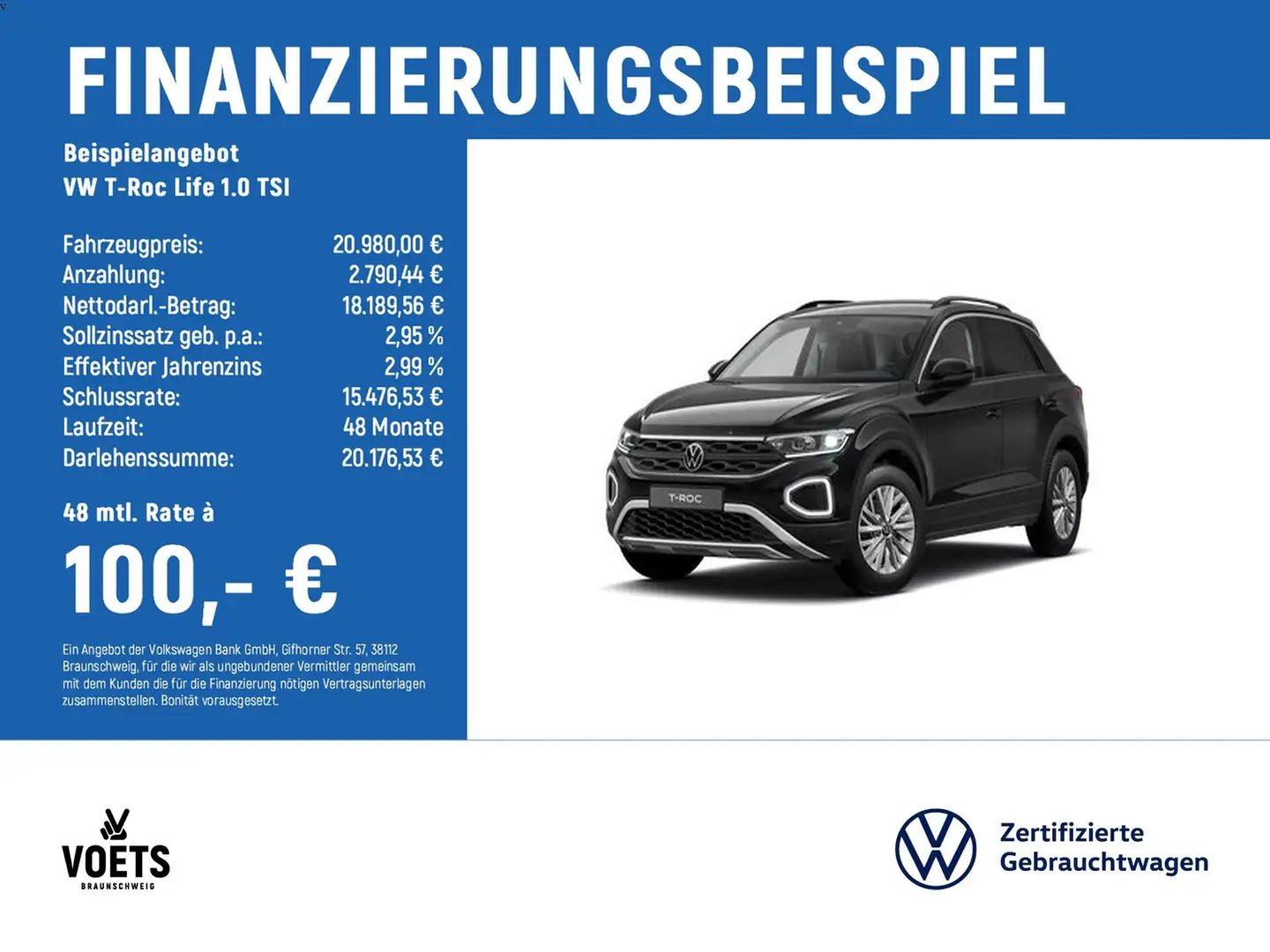 Volkswagen T-Roc Life 1.0 TSI LED+PDC+SHZ Schwarz - 2