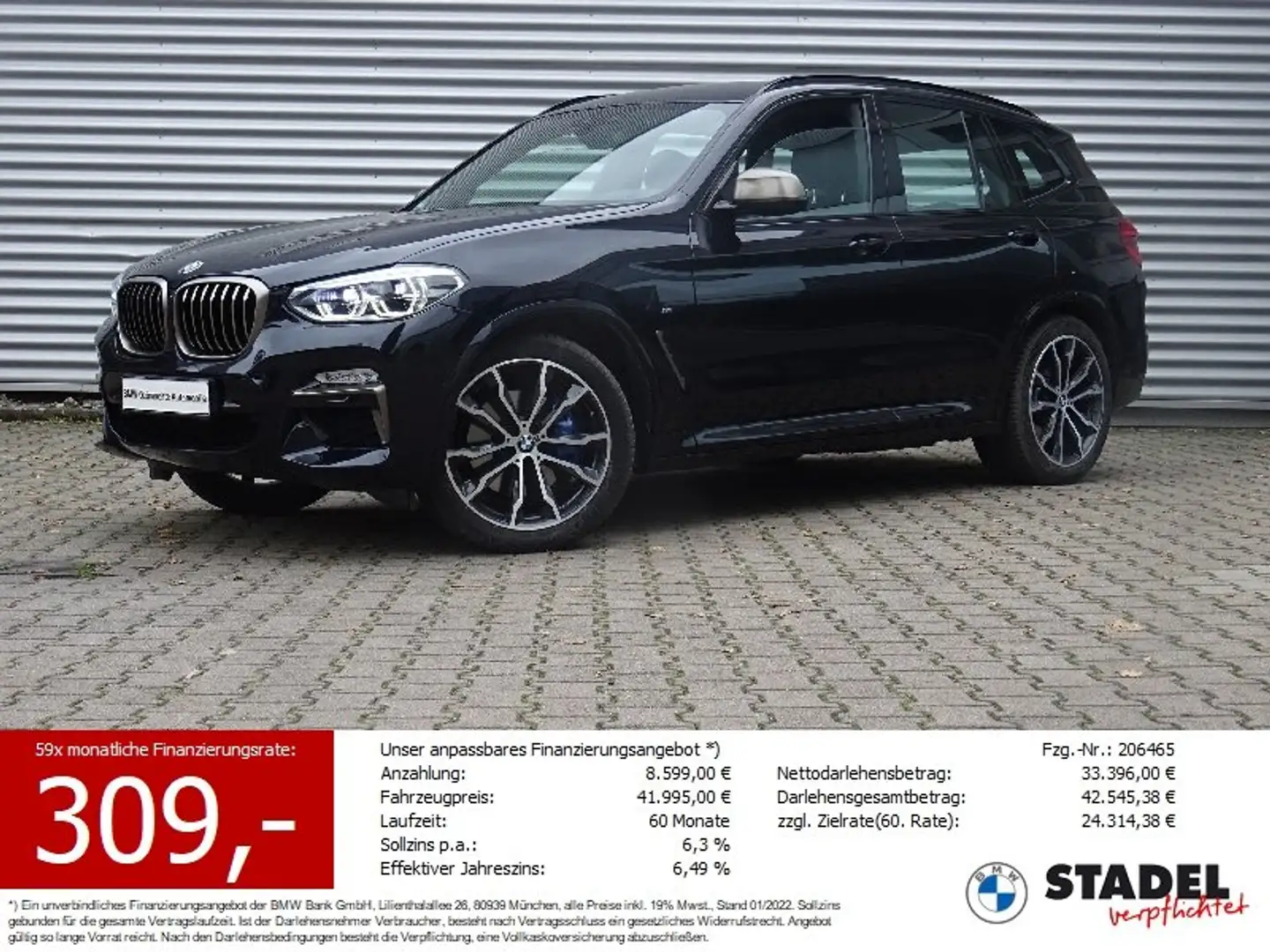 BMW X3 M 40i NaviPro HuD HiFi-h/k Drive/ParkAssi AHK Noir - 1