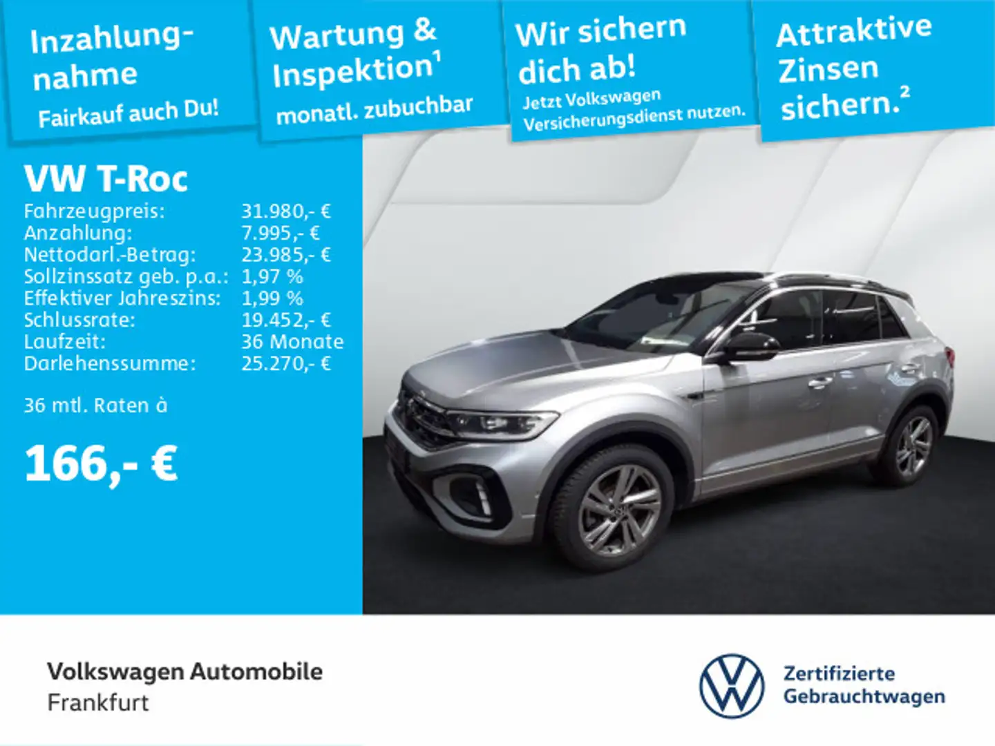 Volkswagen T-Roc 2.0 TDI DSG R-Line Navi AHK Sprachbedienun Silber - 1