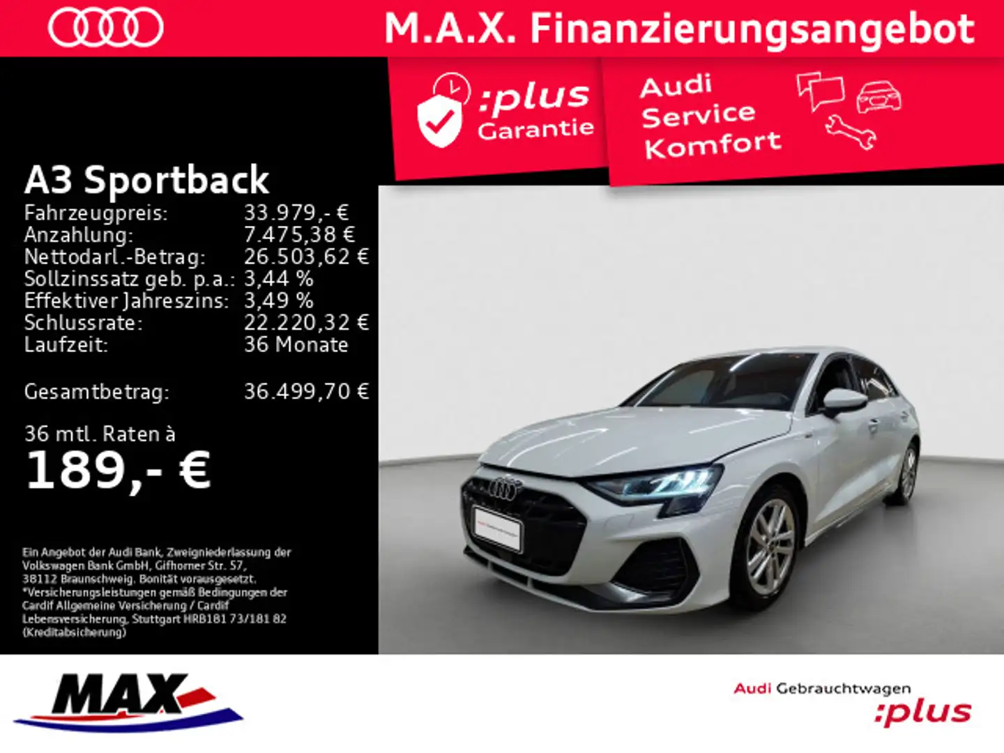 Audi A3 S LINE 35 TDI +NAVI+KAMERA+ACC+SHZ+ Weiß - 1