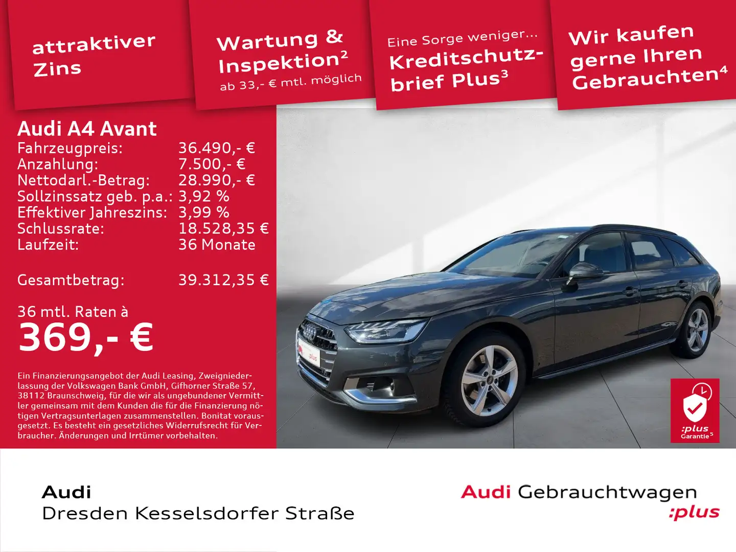 Audi A4 35 TFSI advanced AHZV Kamera LED Navi Grau - 1