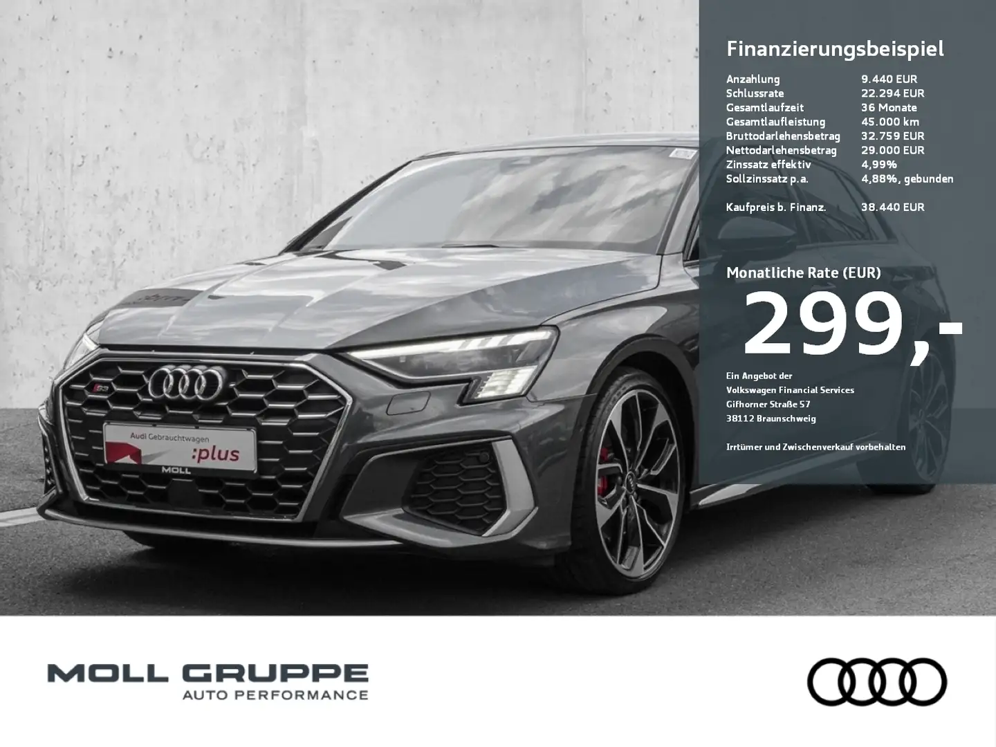 Audi S3 Sportback 2.0 TFSI 228(310)  S tronic Pano B&O LED Gri - 1