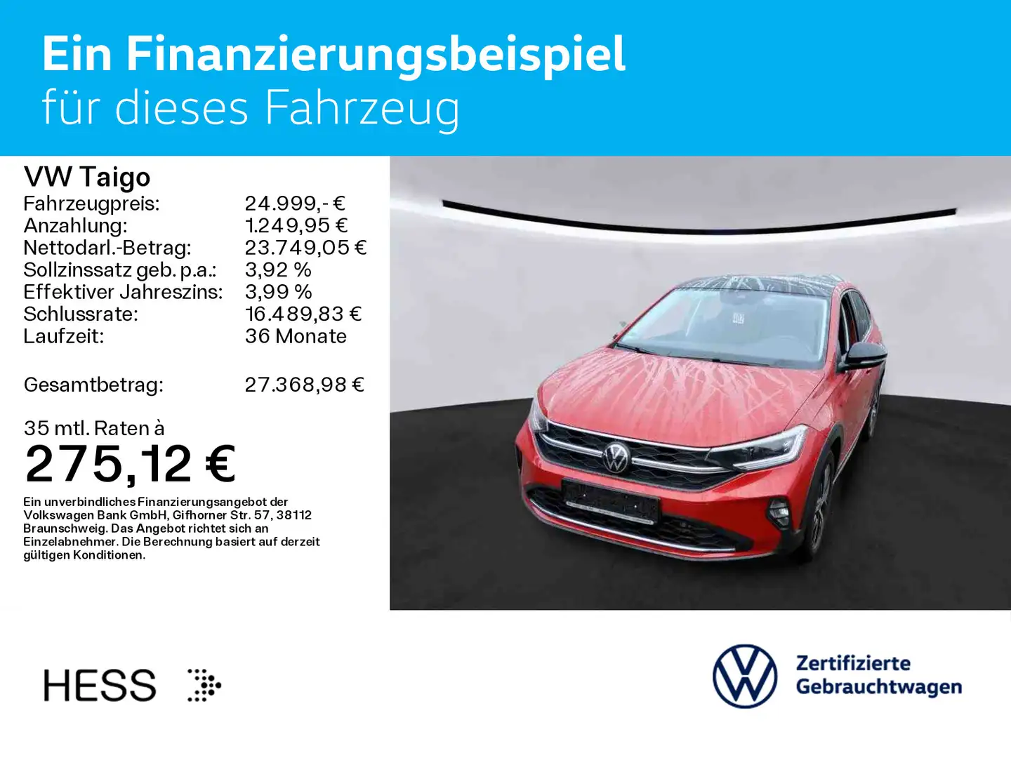 Volkswagen Taigo 1.5 TSI DSG STYLE*IQ.LIGHT*AHK*PANO*NAVI*K Rot - 2