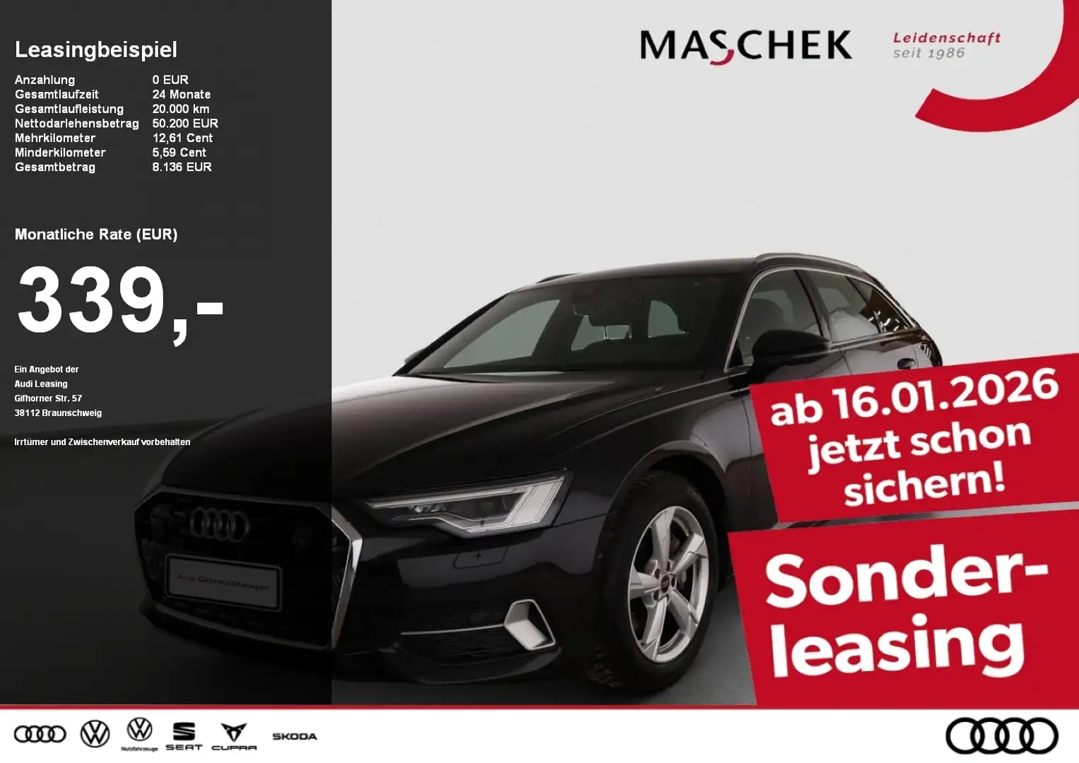 Audi A6 Avant 45 TFSI quatt AHK Matrix LM19 Memory ACC Schwarz - 1