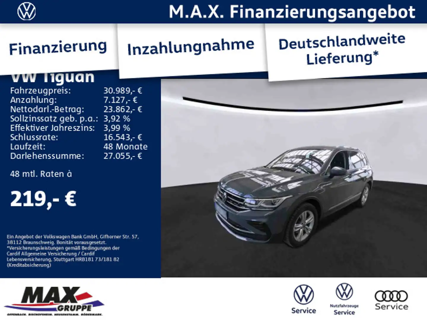 Volkswagen Tiguan 2.0 TDI ELEGANCE 4M LED+KAMER+AHK+DCP+ACC Grijs - 1