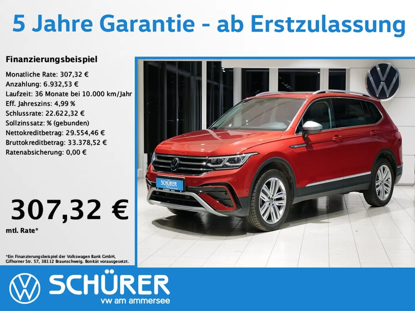 Volkswagen Tiguan Allspace 2.0TDI DSG 4Motion Elegance 7Sitzer AHK 360° DC... Rot - 1