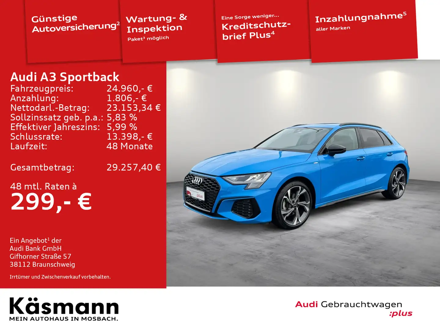 Audi A3 S line 30TDI SMARTINTER VIRT SHZ Blu/Azzurro - 1