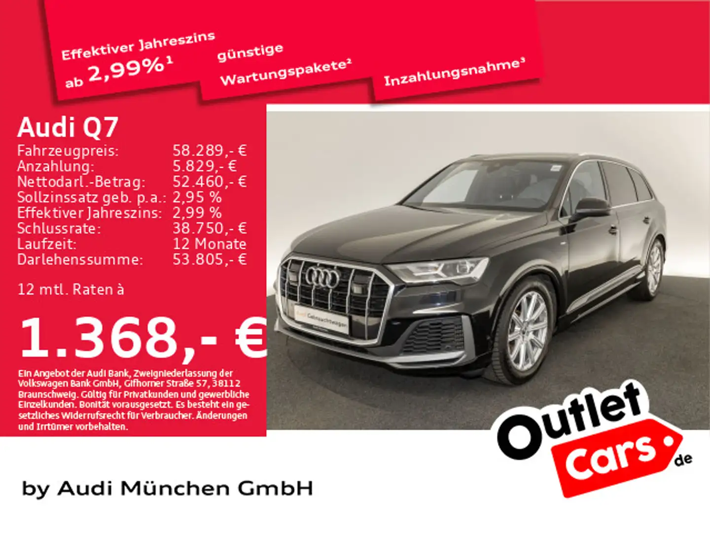 Audi Q7 55 TFSI qu. tiptr. S line StdHzg/Kamera/Priva Schwarz - 1