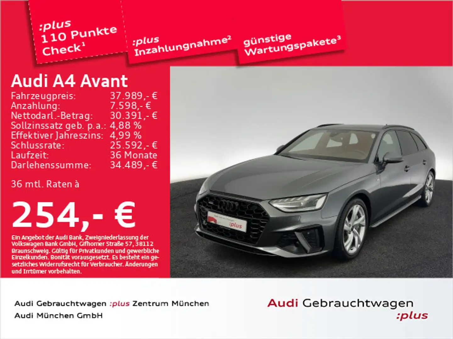 Audi A4 40 TDI qu. S tronic 2x S line Matrix/Ka Grijs - 1