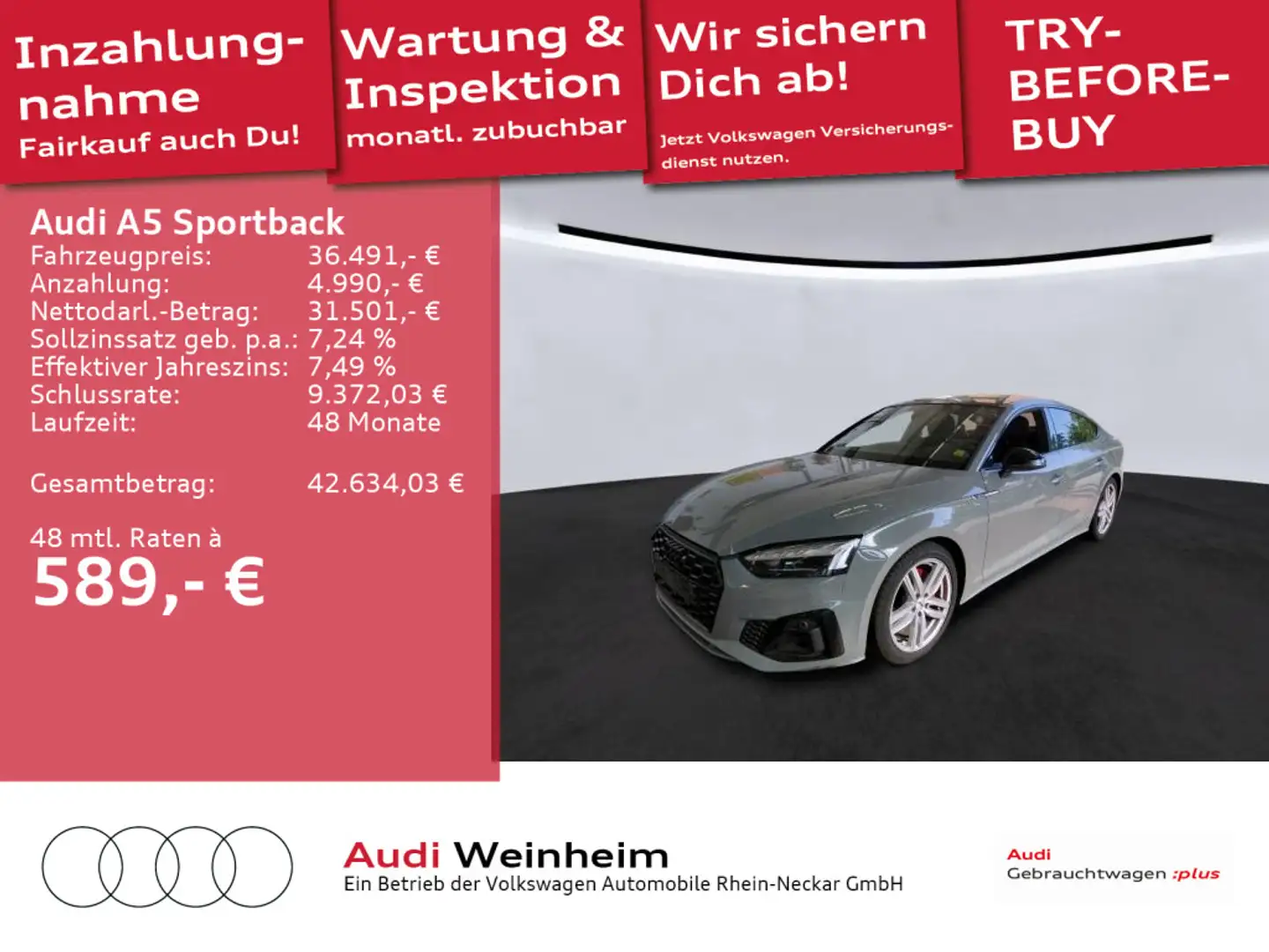 Audi A5 40 TFSI Black S-Line B&O Matrix uvm Grau - 1