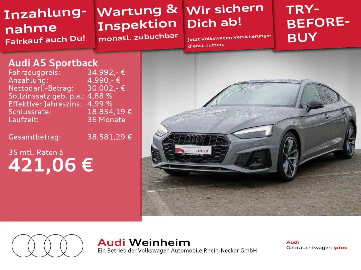 Audi A5 40 TFSI Black S-Line B&O Matrix uvm Grau - 1
