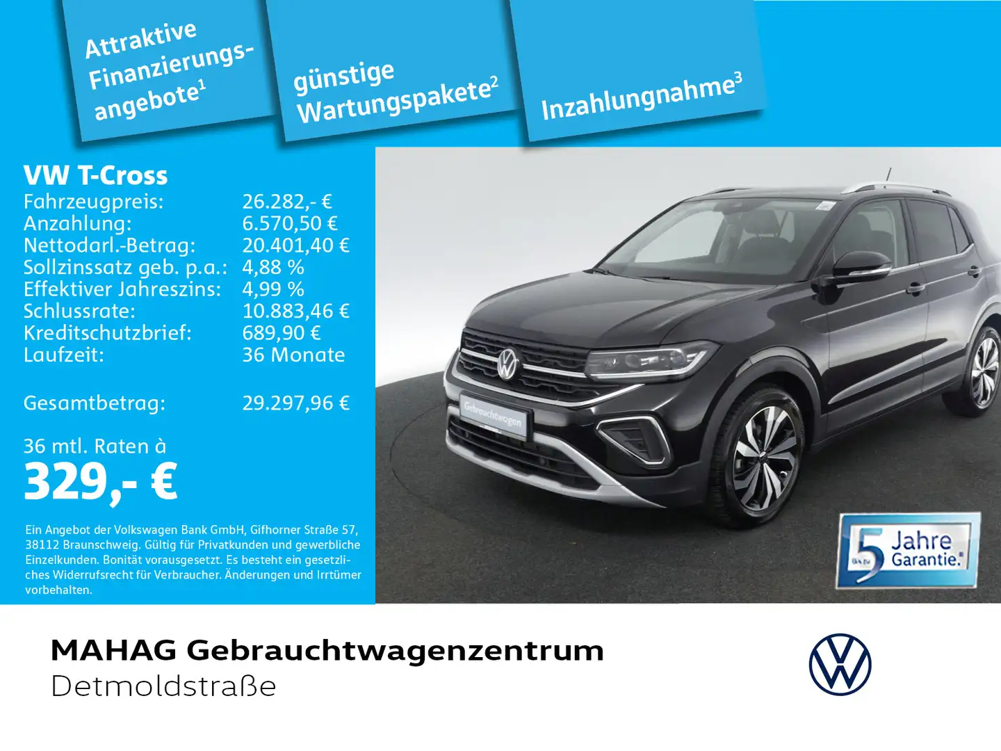 Volkswagen T-Cross 1.0 TSI STYLE AHK Navi LED DSG Schwarz - 1