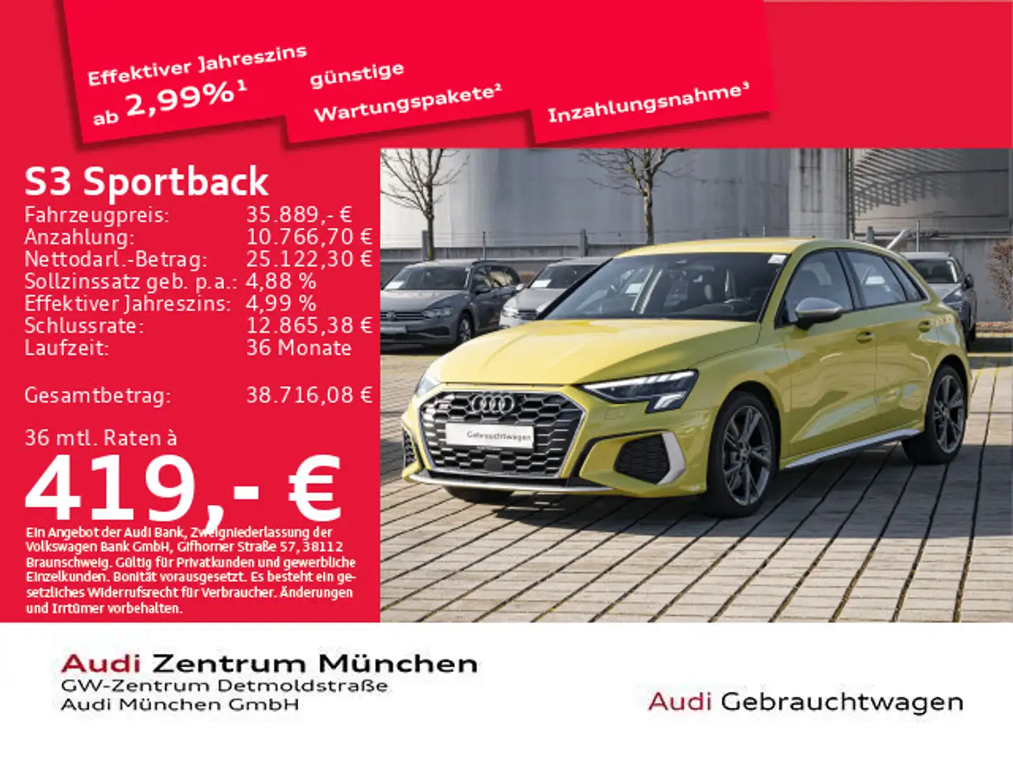 Audi S3 TFSI S tronic Virtual/Navi Gelb - 1