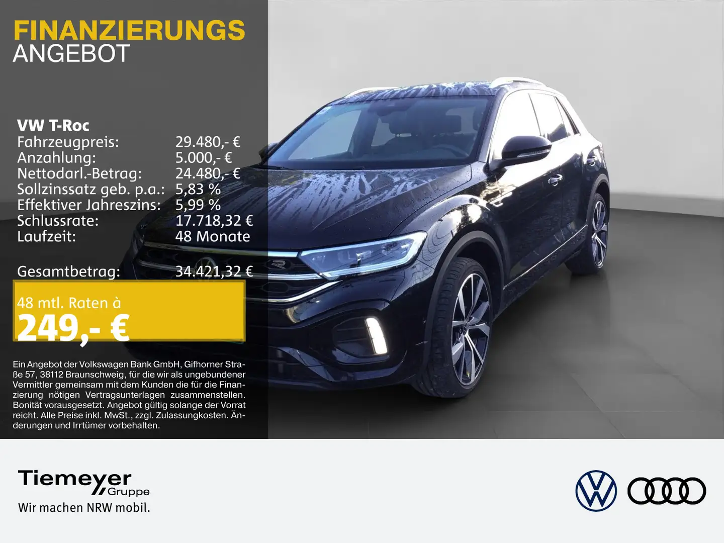 Volkswagen T-Roc 2.0 TSI 4M 2x R-LINE PANO LM19 KAMERA PRIV Schwarz - 1