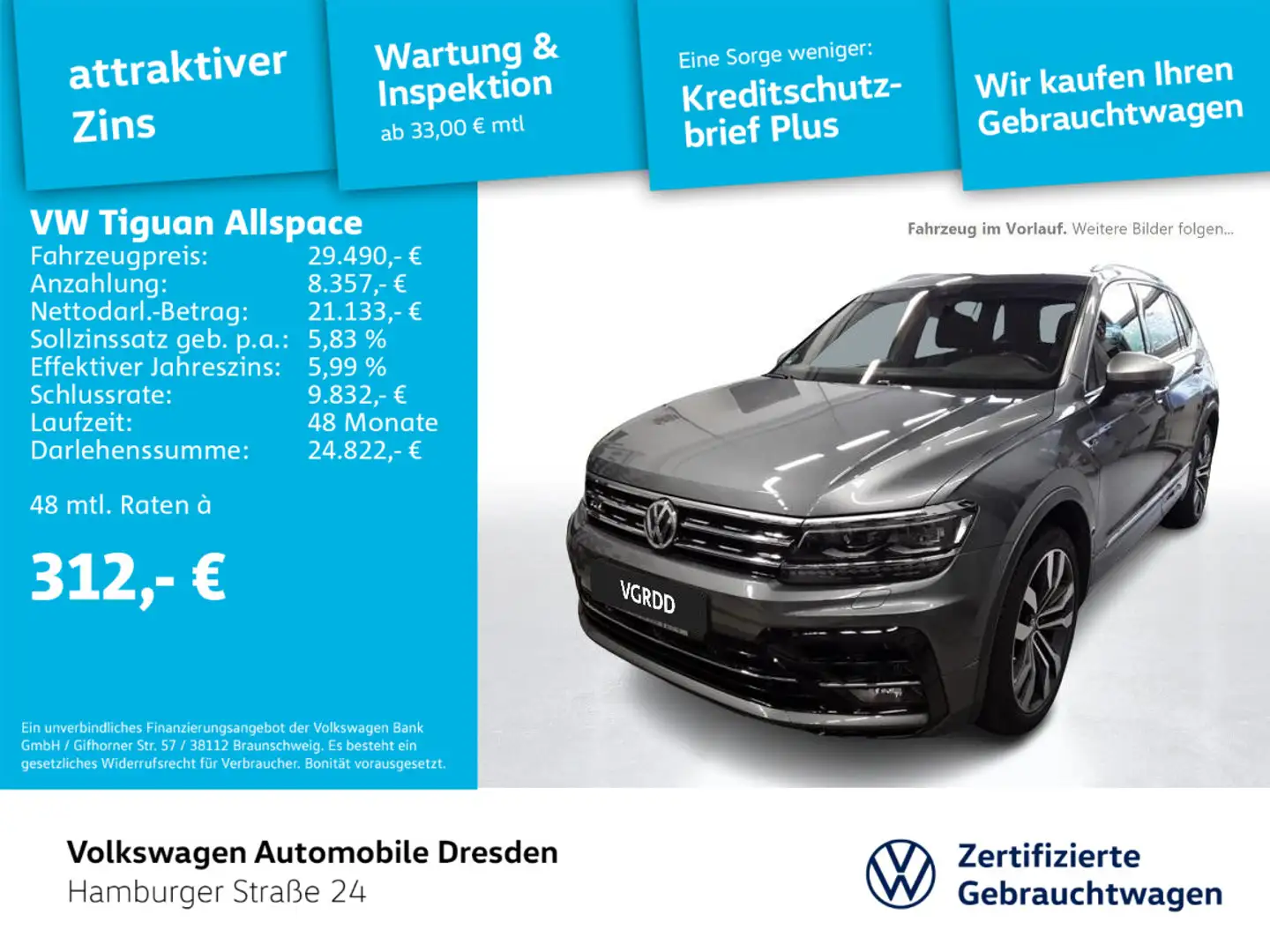 Volkswagen Tiguan Allspace R-Line 2.0 TDI DSG 4M HUD AREA Grijs - 1