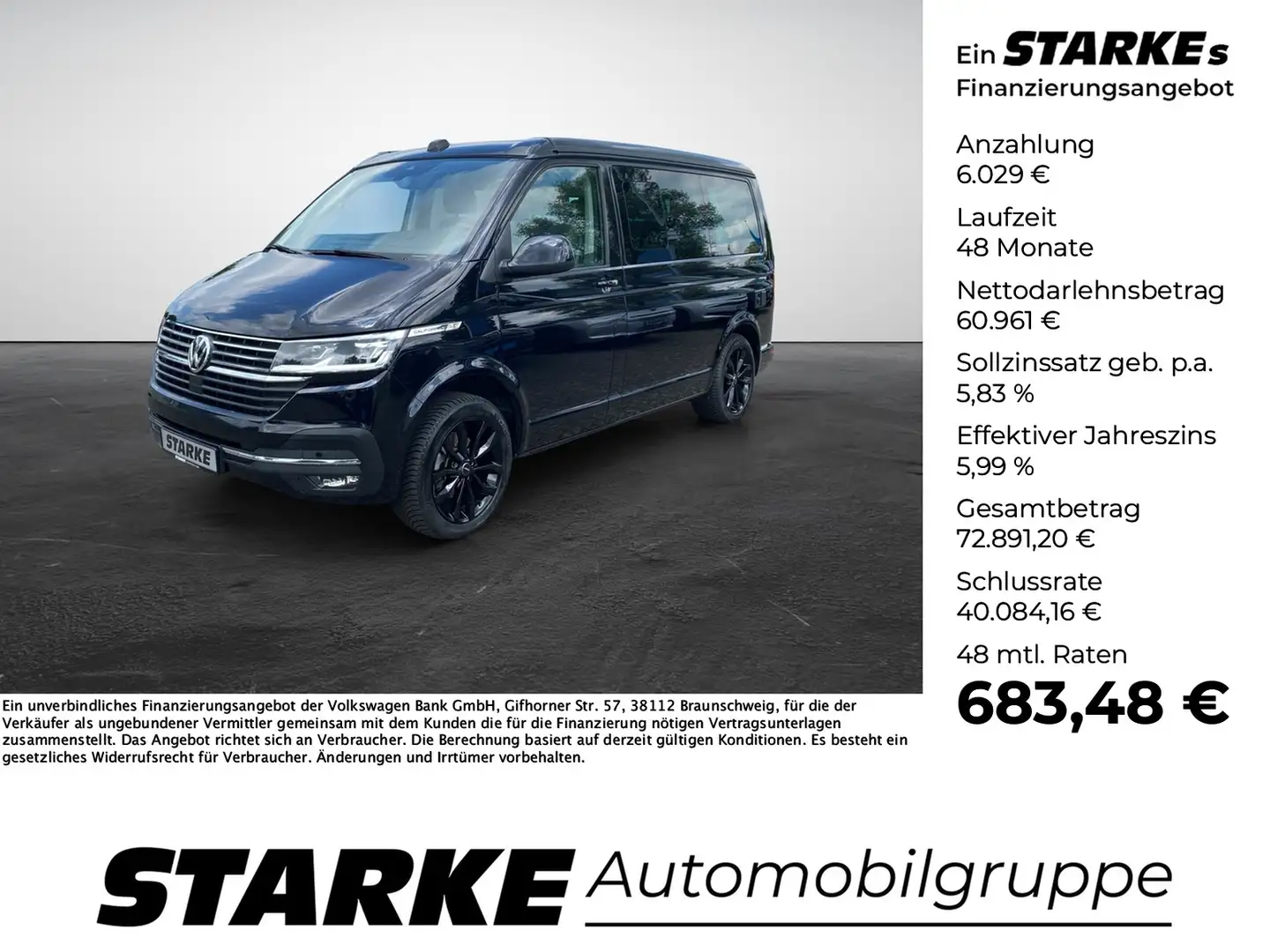 Volkswagen T6 California T6.1 2.0 TDI DSG Ocean Camper Zwart - 1