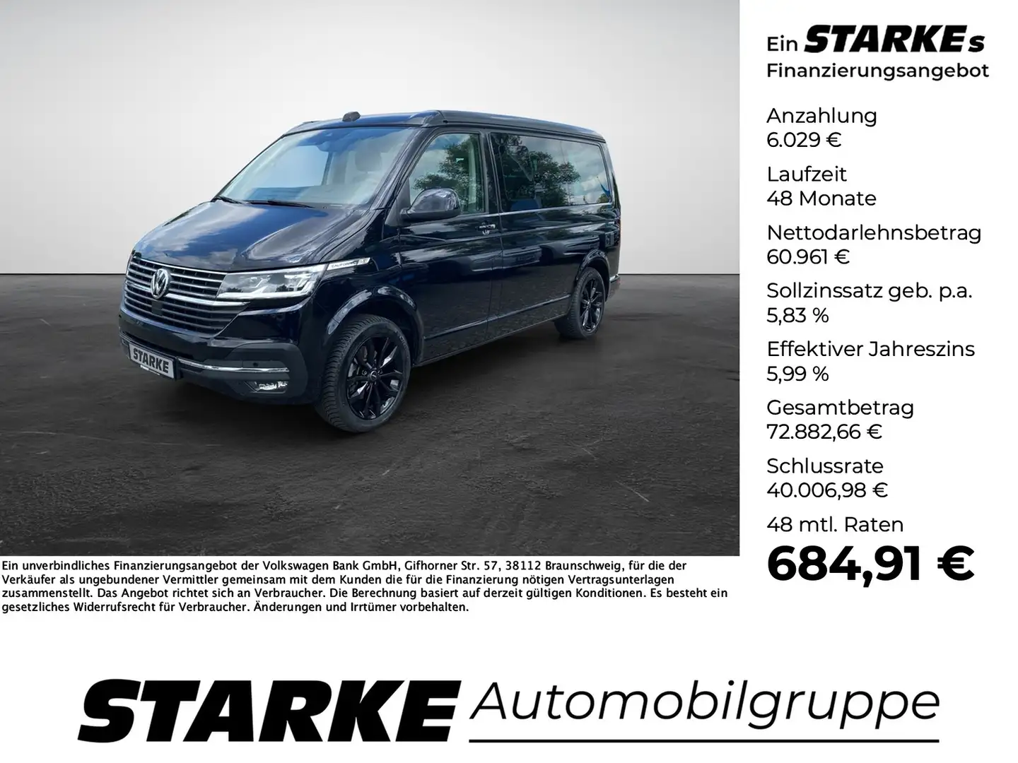 Volkswagen T6 California T6.1 2.0 TDI DSG Ocean Camper Noir - 1