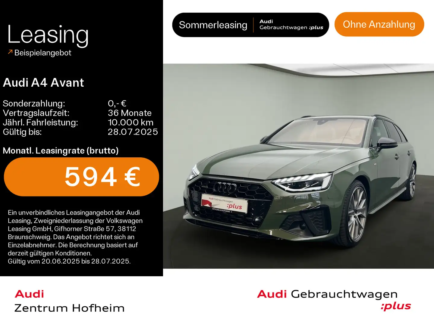 Audi A4 45 TFSI qu 2x S line S tro*HUD*Pano*Mat Grün - 1
