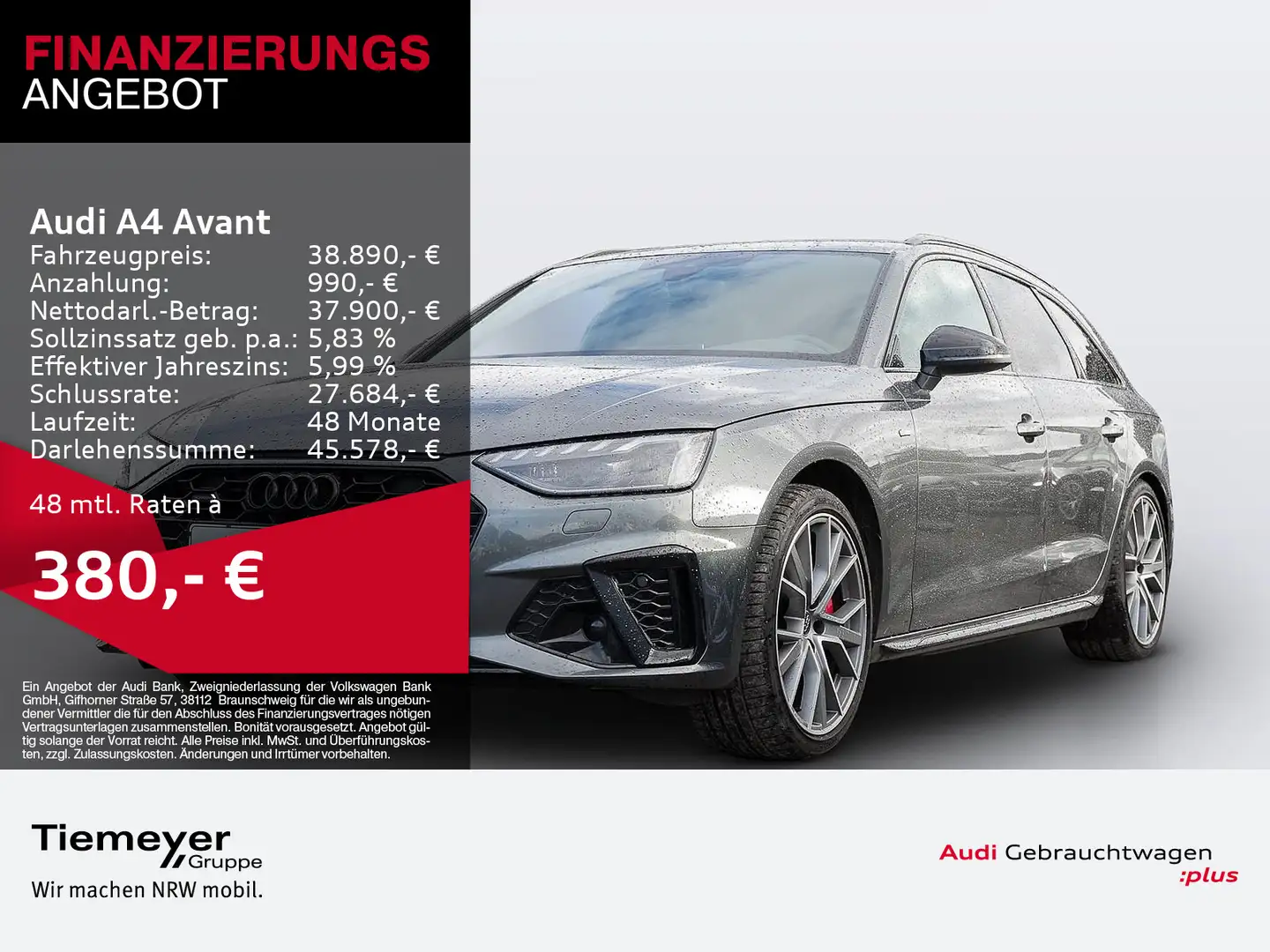 Audi A4 40 TFSI Q 2x S LINE LM19 KAMERA NAVI+ V Grau - 1
