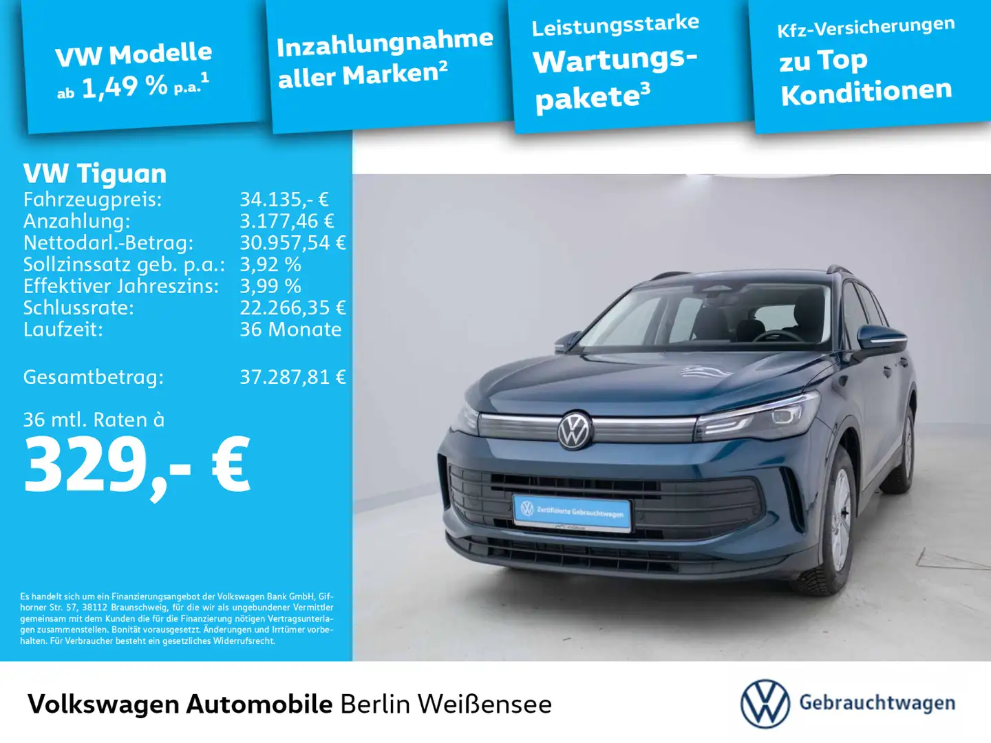 Volkswagen Tiguan 1.5 eTSI *DSG*APP*NAV*LED*RFK*AHK* Blau - 1