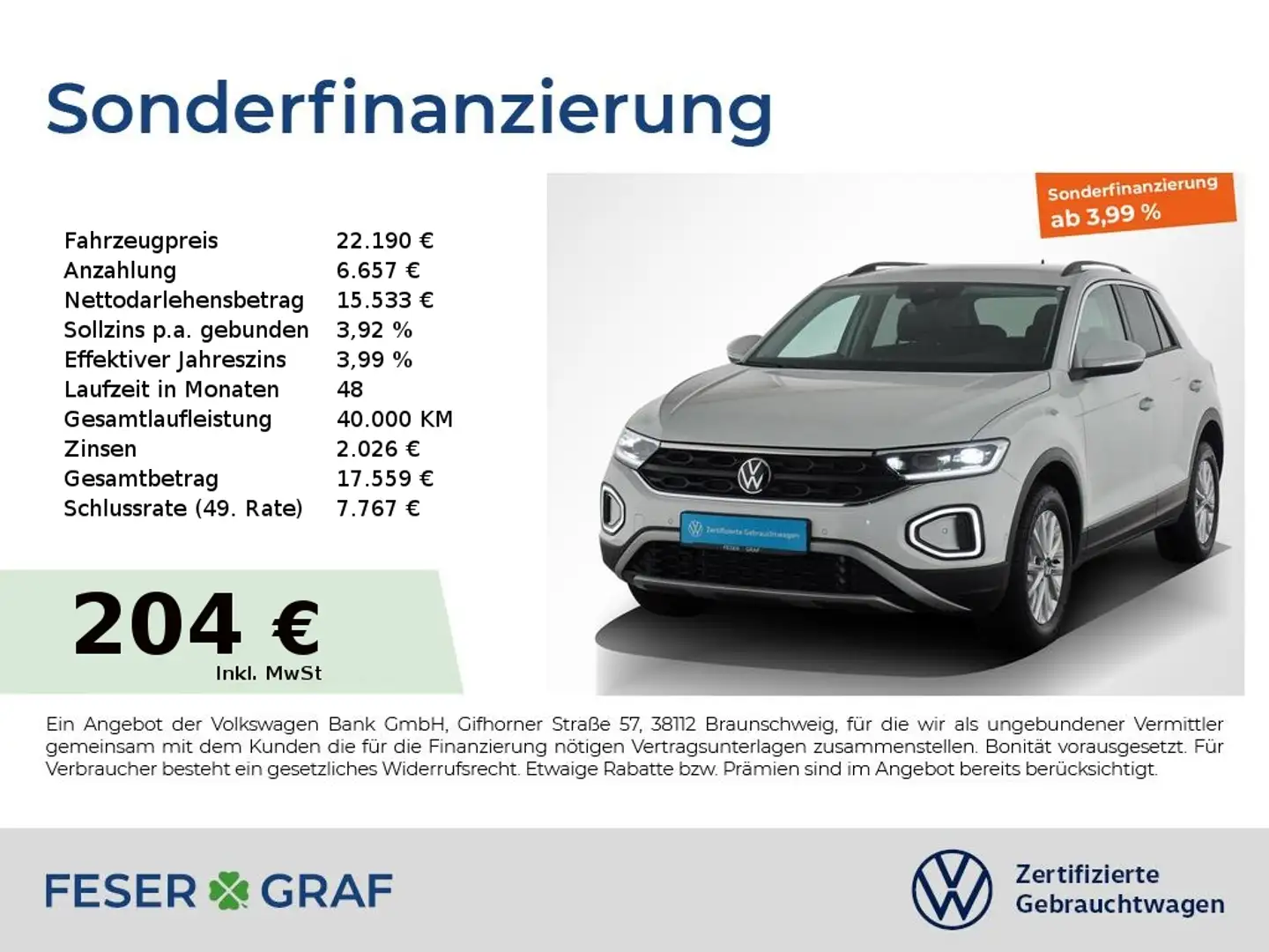 Volkswagen T-Roc 1.0 TSI Life Navi LED Sitzhzg Park-Assist Weiß - 1