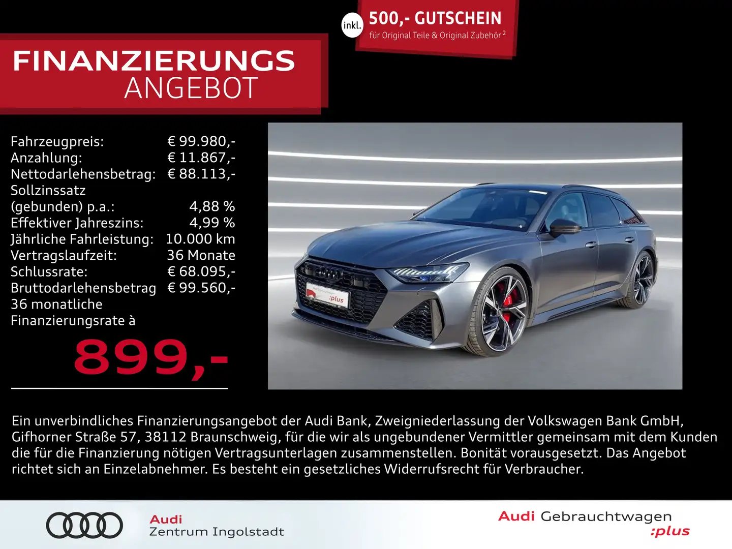 Audi RS6 Avant LASER Keramik Carbon 305km/h NP:178T Grey - 1