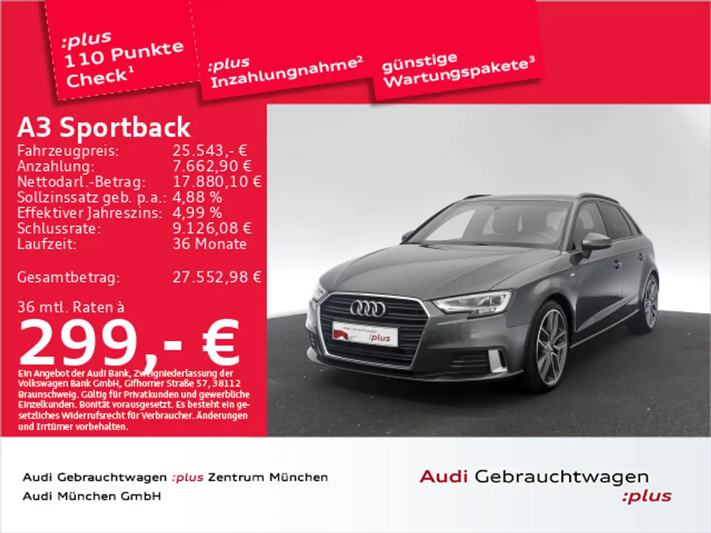 Audi A3 35 TFSI S tronic S line LED/Navi+/P Grau - 1