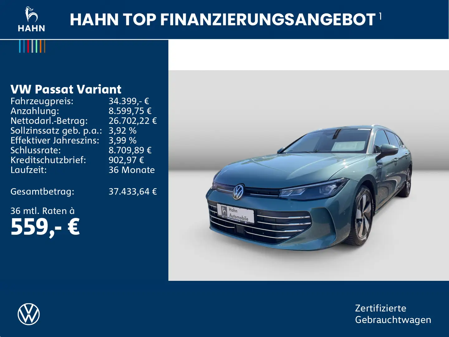 Volkswagen Passat Variant 2.0 TDI DSG Business AHK LED Navi Grün - 2