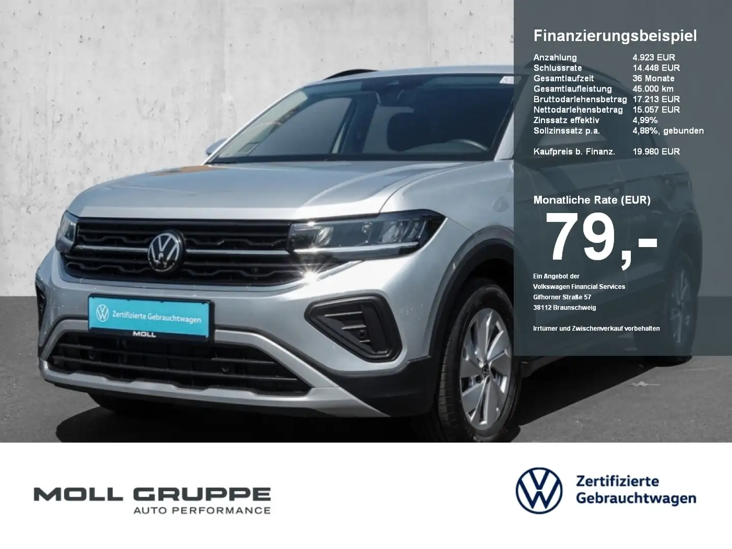 Volkswagen T-Cross 1.0 TSI Life LED ACC PDC DYNLI KLIMAA Argent - 1