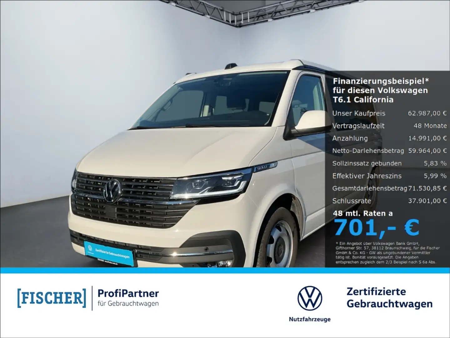 Volkswagen T6.1 California Ocean 2.0TDI DSG LED Navi ACC PDC Außendusche Weiß - 1