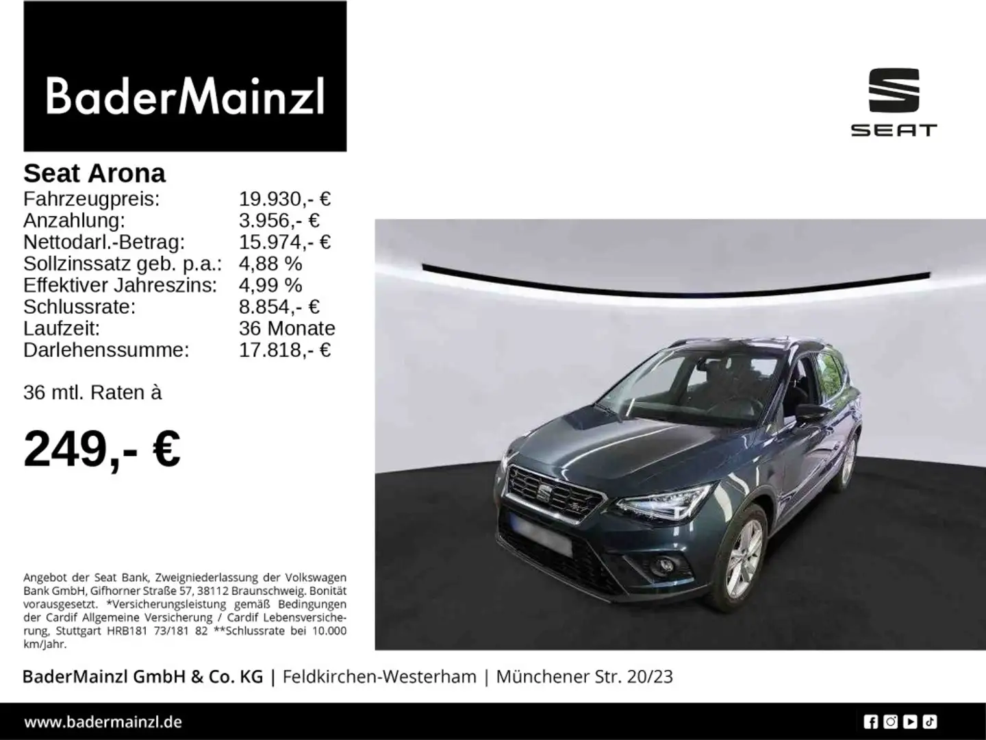 SEAT Arona 1.0 TSI FR AHK Beats ACC Kamera Navi LED Grau - 1