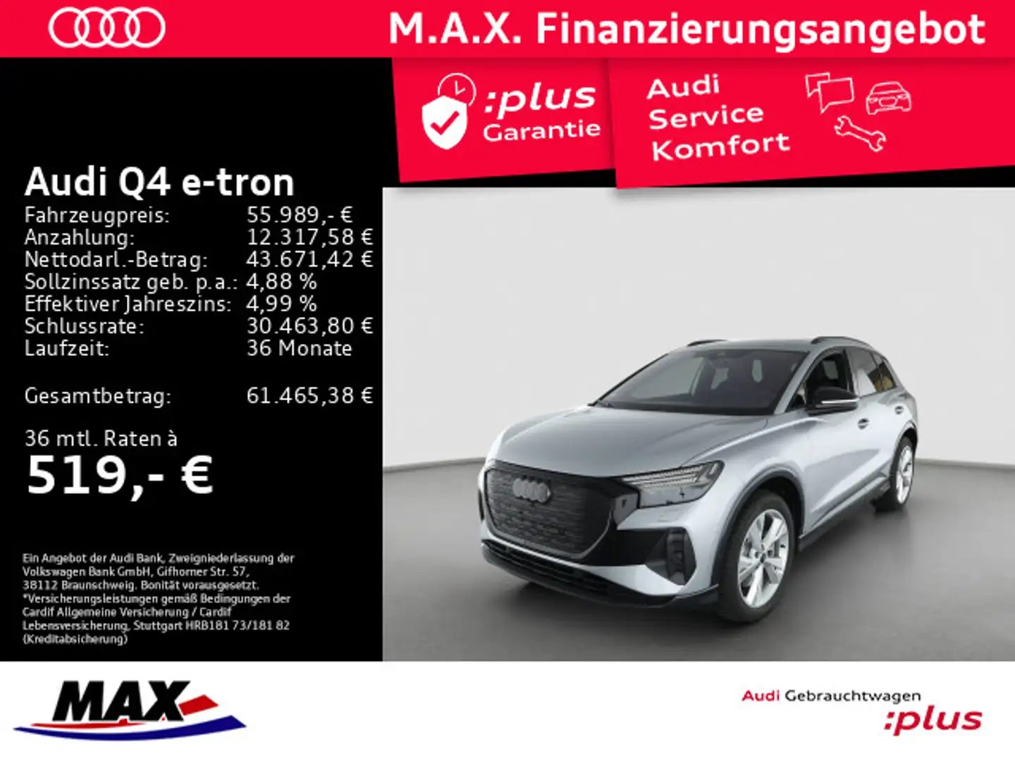Audi Q4 e-tron 55 QUATTRO +MATRIX+PANO+AHK+AUGM. HUD+ Silber - 1