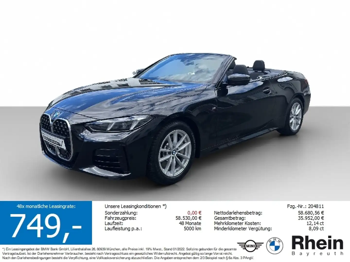BMW 430 i xDrive Cabrio M Sport Navi LED ACC Park+ Navi LE Schwarz - 1