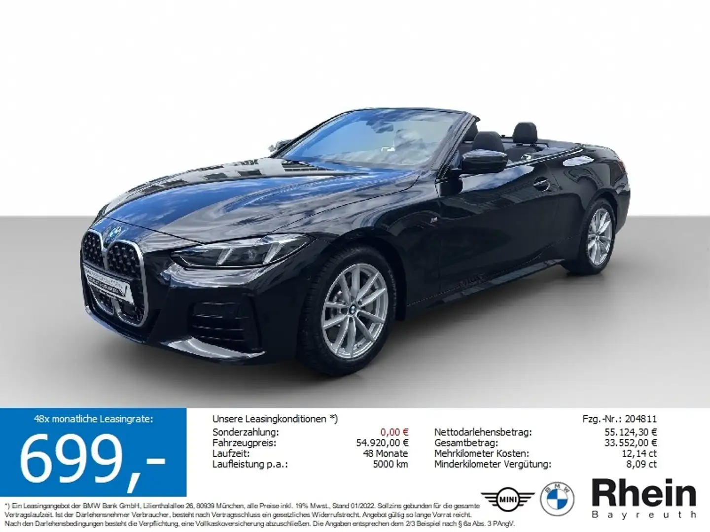 BMW 430 i xDrive Cabrio M Sport Navi LED ACC Park+ Navi LE Schwarz - 1