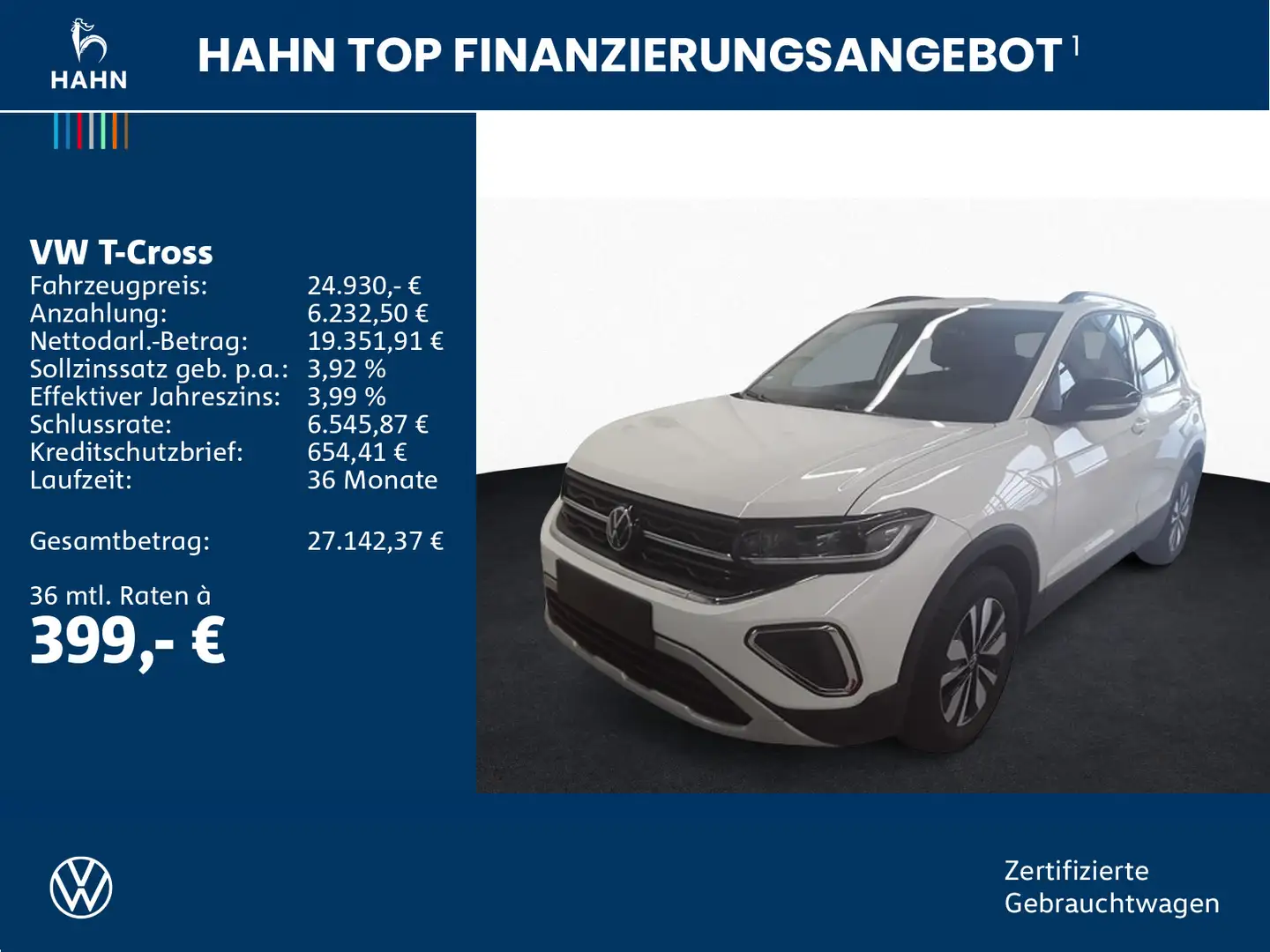 Volkswagen T-Cross 1.0TSI Goal ACC AHK Cam Matrix SHZ Navi Weiß - 2