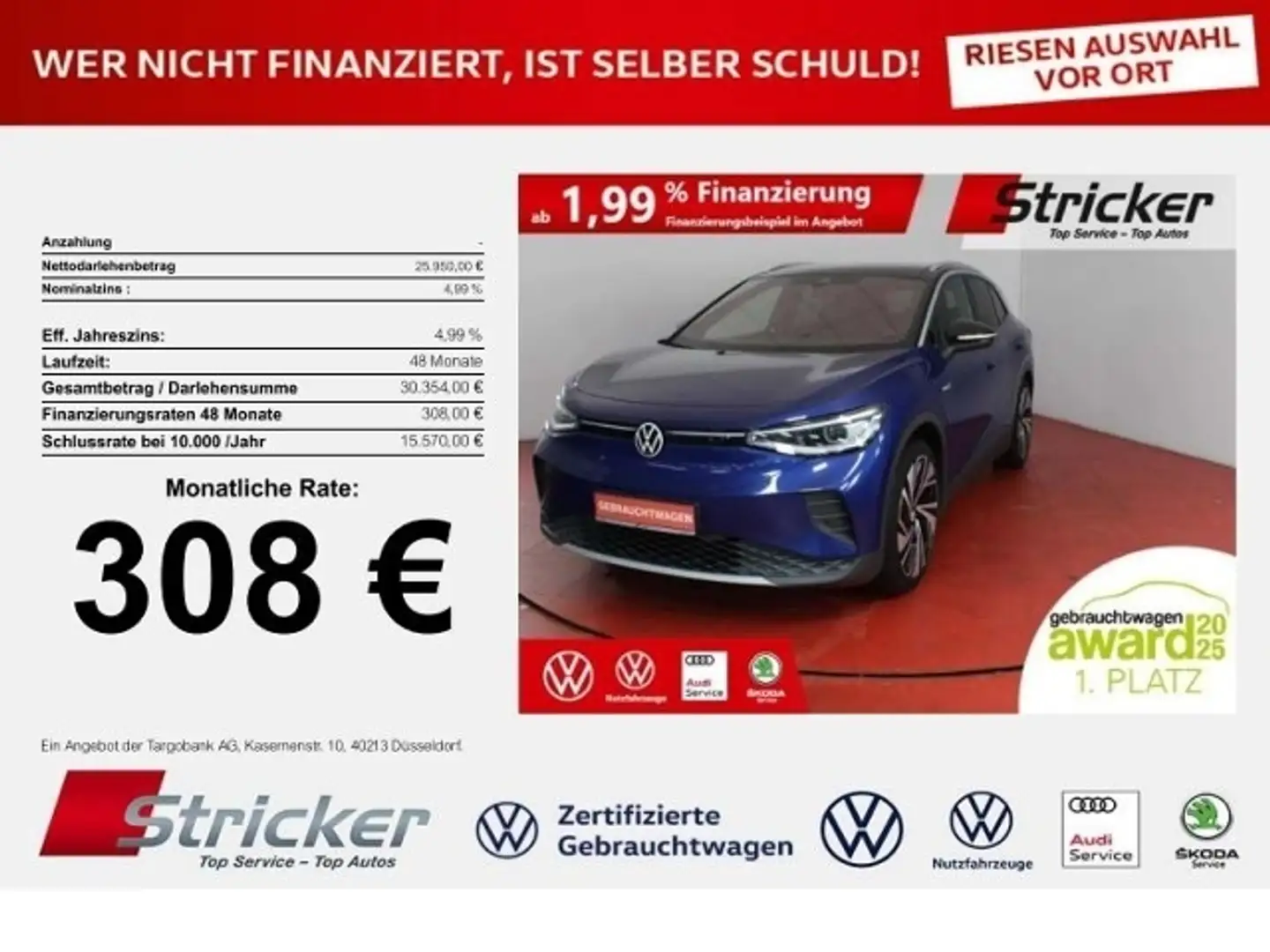 Volkswagen ID.4 1st Max 150/77 308,-ohne Anzahlung ACC Kamera AHK Blau - 1