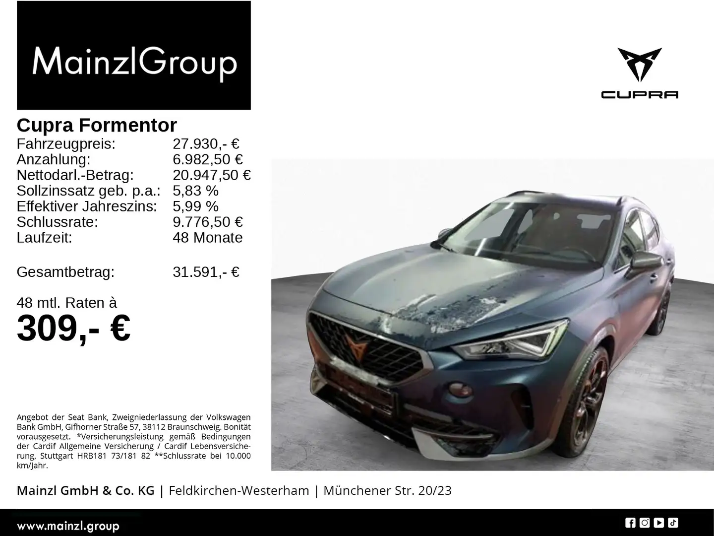 CUPRA Formentor VZ 1.4 e-Hybrid DSG AHK Leder SHZ Navi Blau - 1
