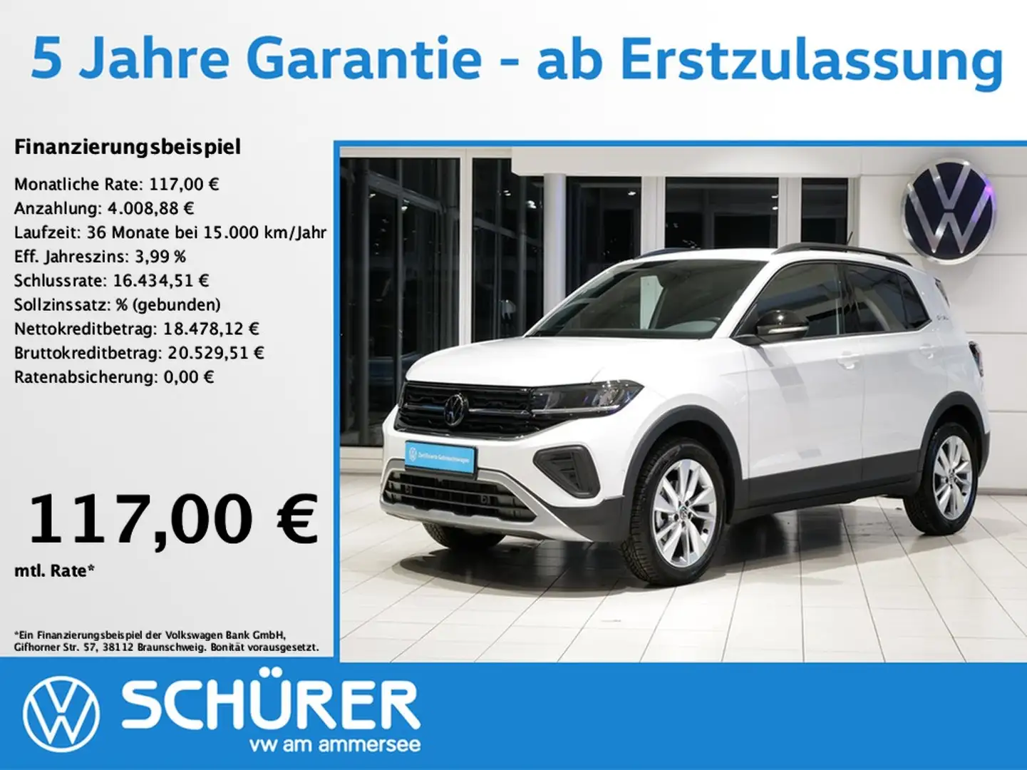 Volkswagen T-Cross 1.0TSI Goal AHK Navi RKam Totwinkel ACC Weiß - 1