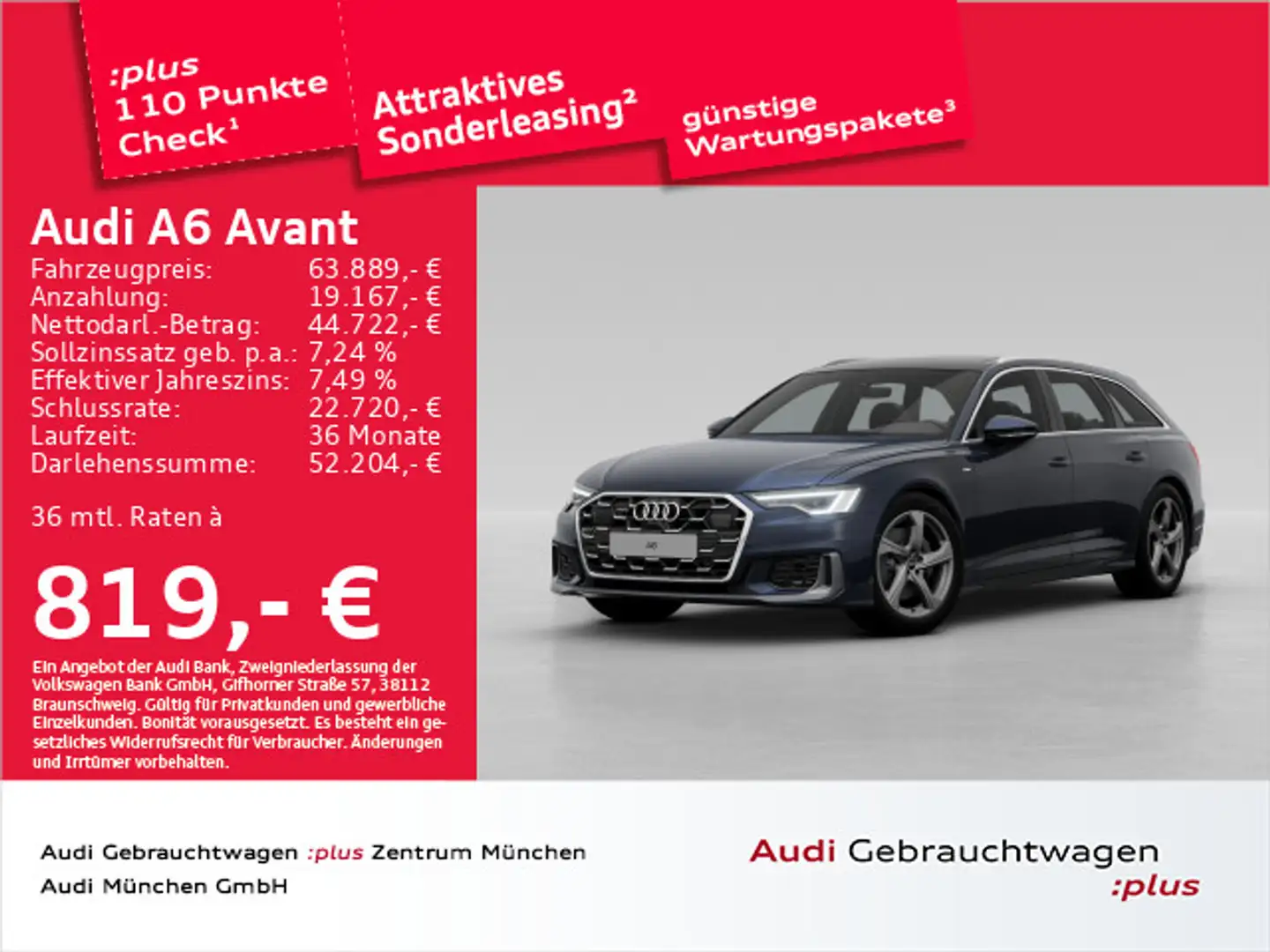 Audi A6 50 TDI qu. tiptr. S line Pano/ACC/AHK Blau - 1
