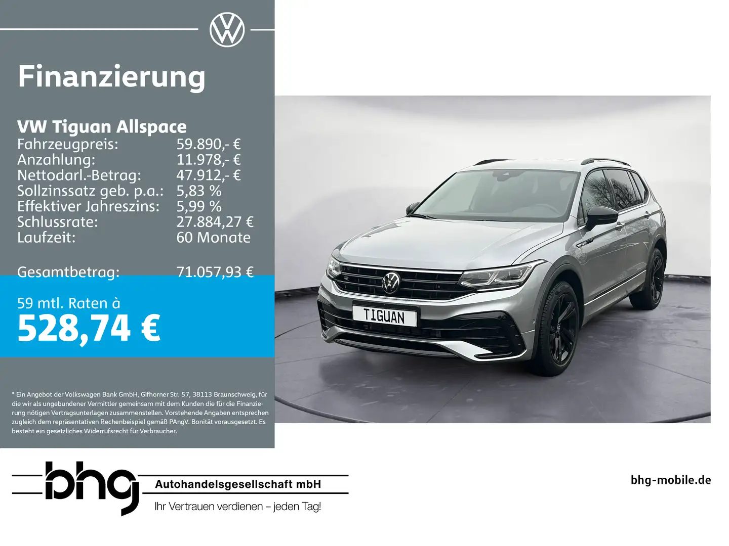 Volkswagen Tiguan Allspace R-Line 2,0 l TDI SCR 4MO TION 7- Silber - 1